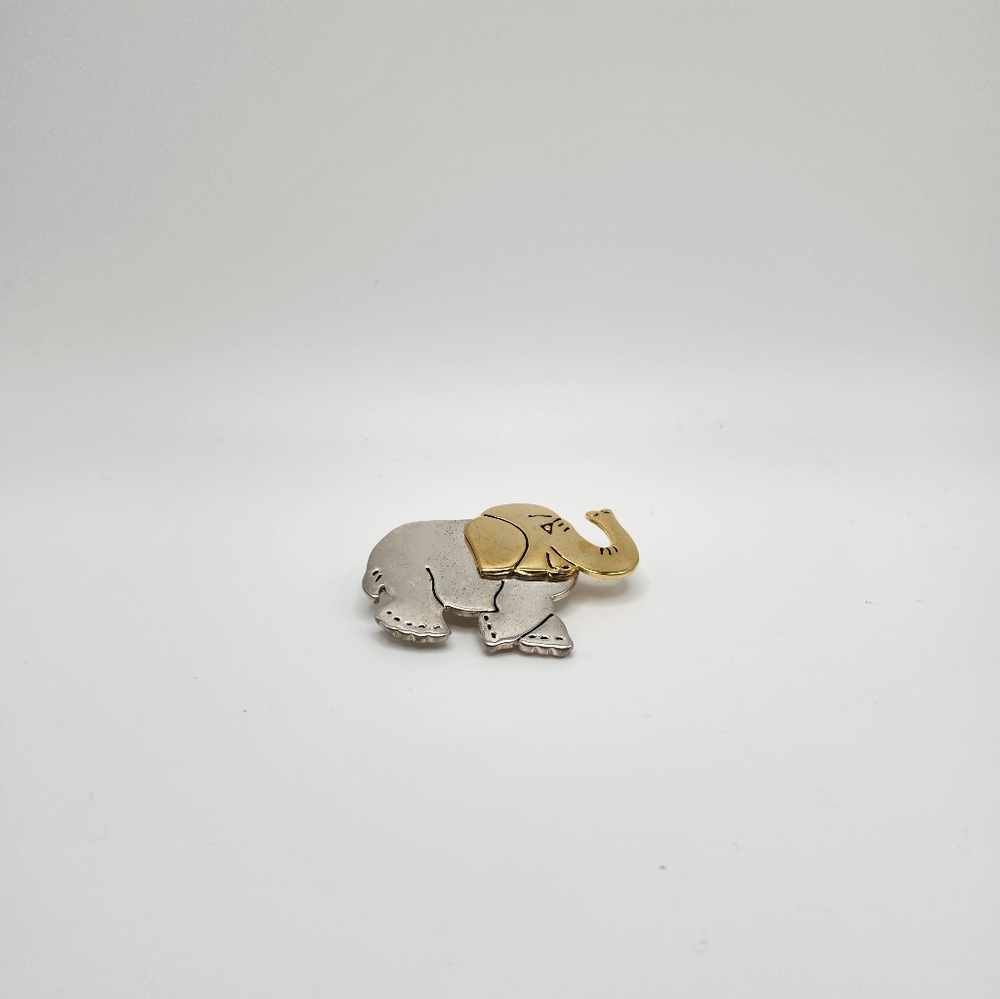 Trunk up silver and gold tone Elephant brooch!  So cute! - Picture 3 of 6